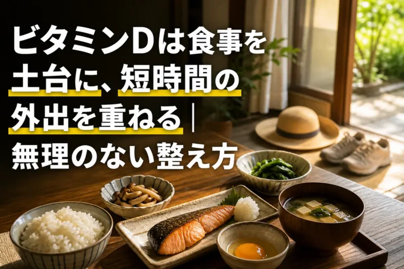 魚ときのこを使った食事と日常の外出を組み合わせる様子。