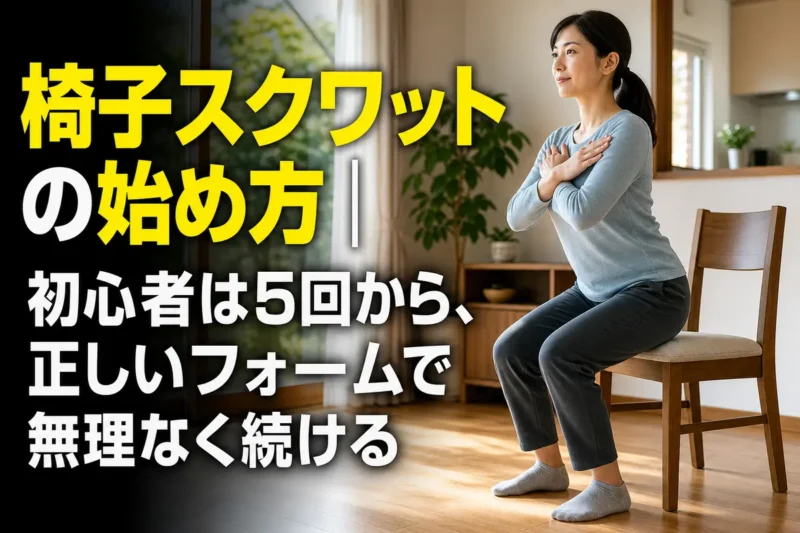 安定した椅子を使ってゆっくり立ち上がる運動初心者。