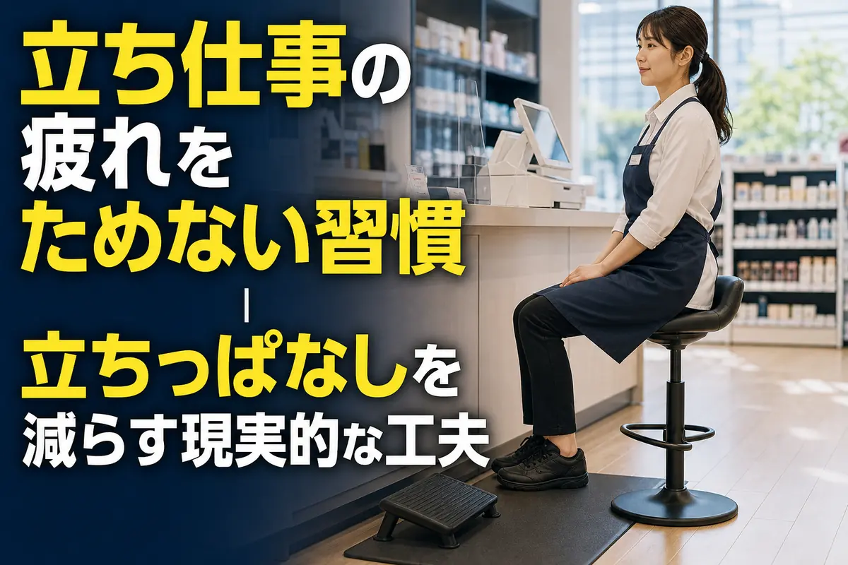 立ち仕事の合間に椅子を使って足を休める人。