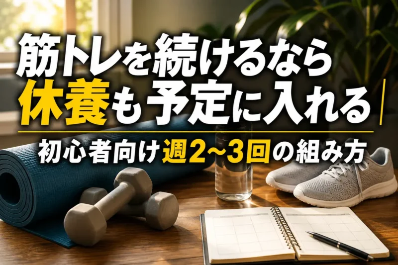 筋トレ用品と休養を含む週間予定を整えた穏やかな室内。