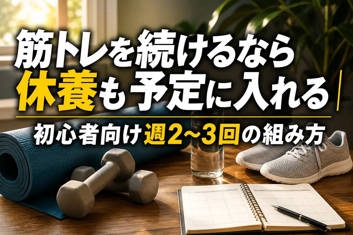 筋トレ用品と休養を含む週間予定を整えた穏やかな室内。