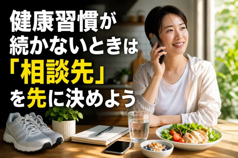 健康習慣のメモを前に、信頼できる相手へ電話で相談する人。