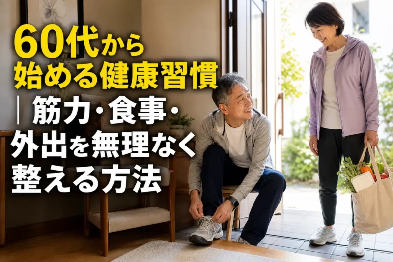 運動と買い物を兼ねて外出の準備をする60代の男女。