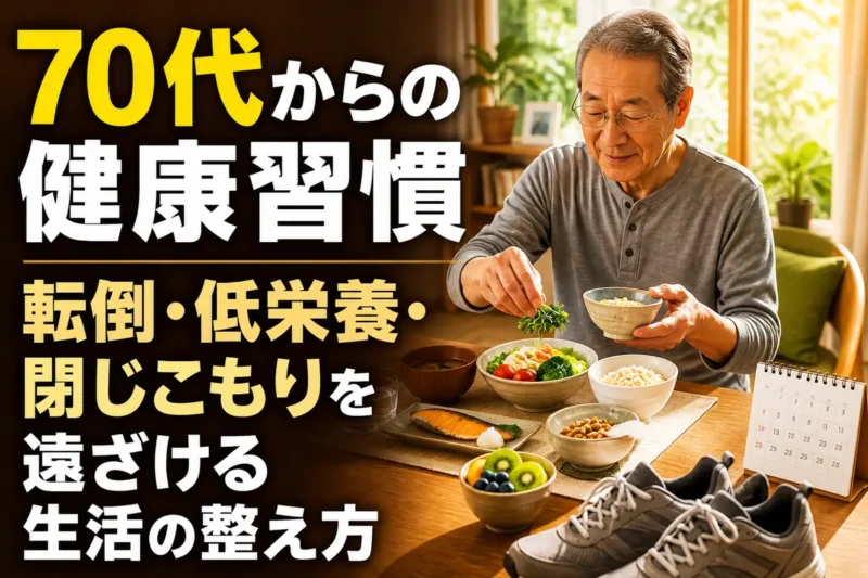 明るい室内で朝食を整える70代の生活風景。