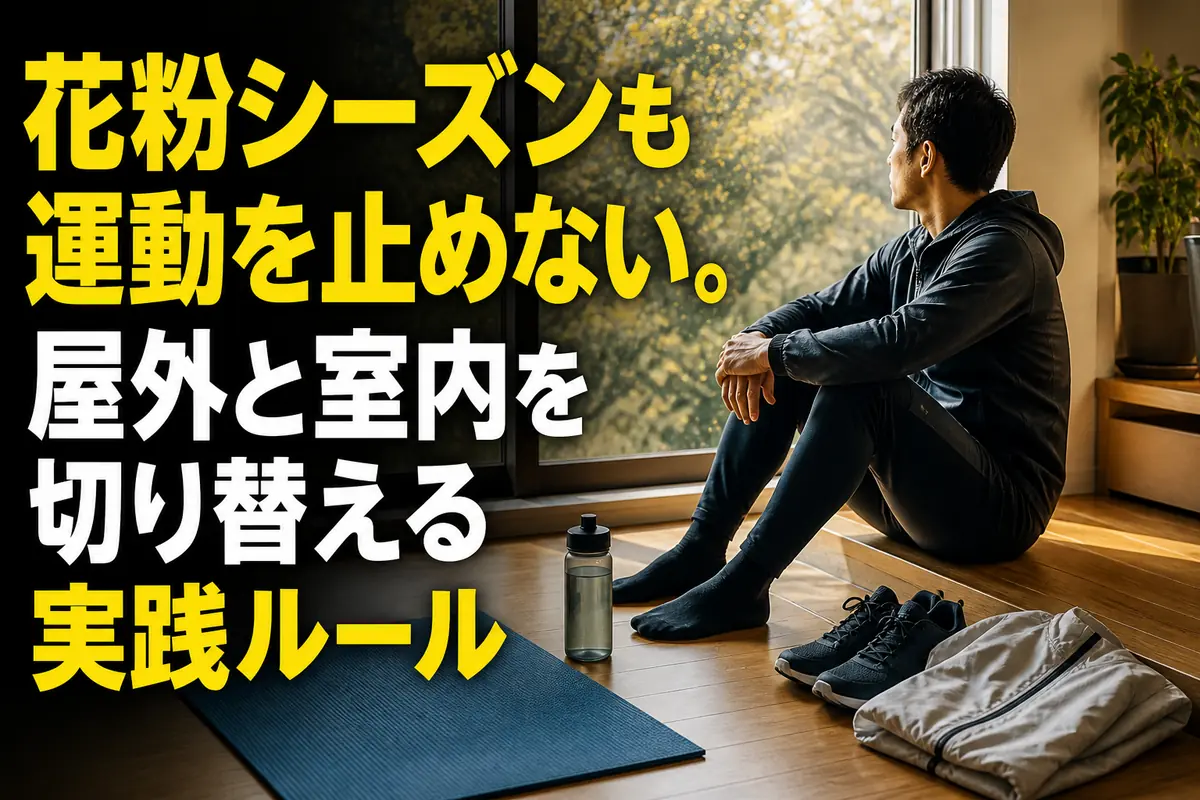 花粉の時期に屋外用の靴と室内用マットを準備する様子。