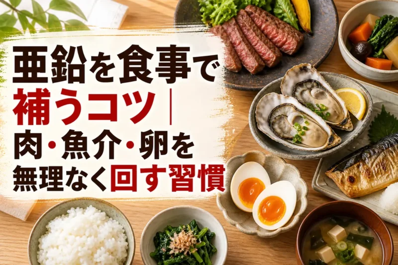 肉や魚介、卵を組み合わせたバランスのよい食事。