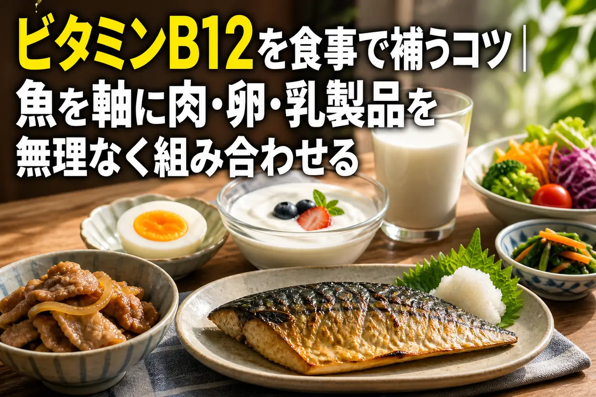 魚、肉、卵、乳製品を組み合わせたバランスのよい食卓。