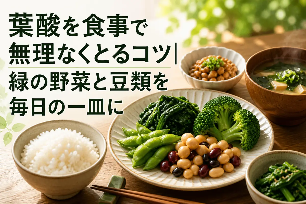 ほうれん草や枝豆、納豆を取り入れた日常的な食卓。