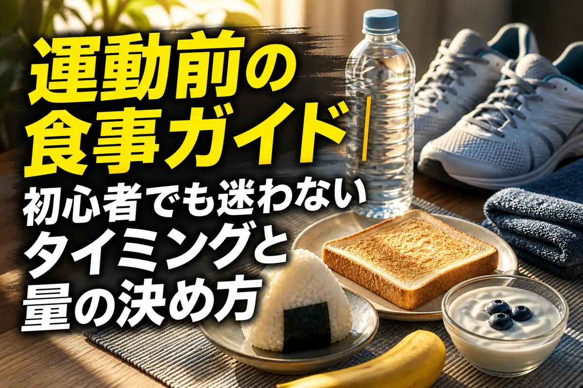 運動前の軽食と水、運動用シューズが並ぶ食卓。