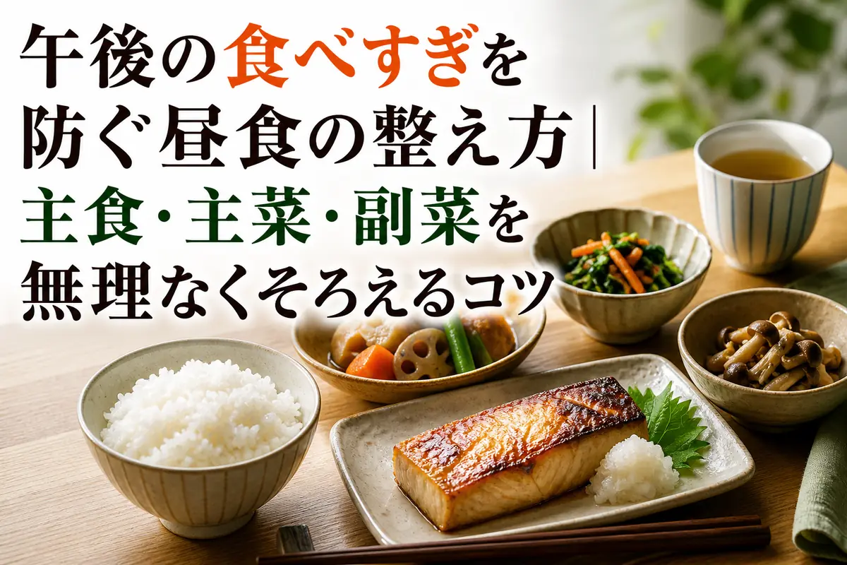 主食・主菜・副菜をバランスよく組み合わせた昼食。