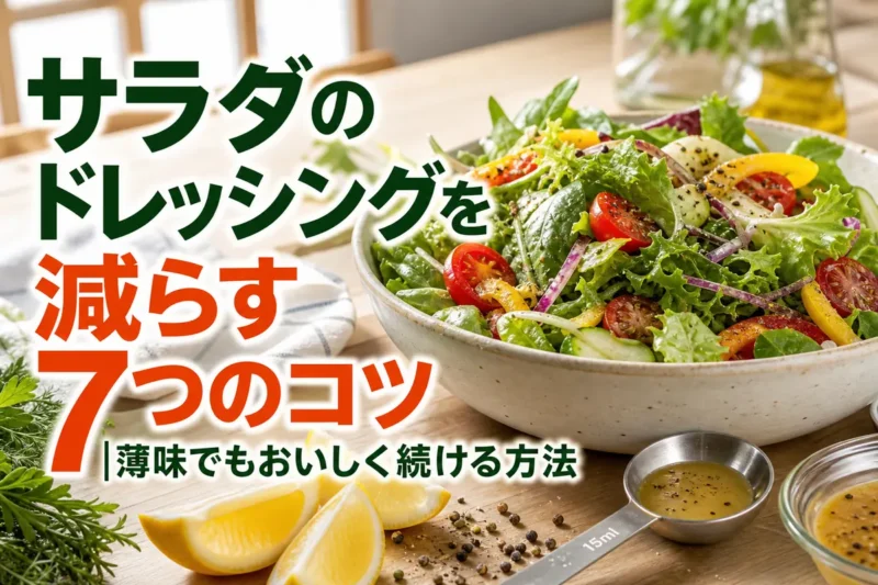 少量のドレッシングを計量して添えた彩り豊かなサラダ。