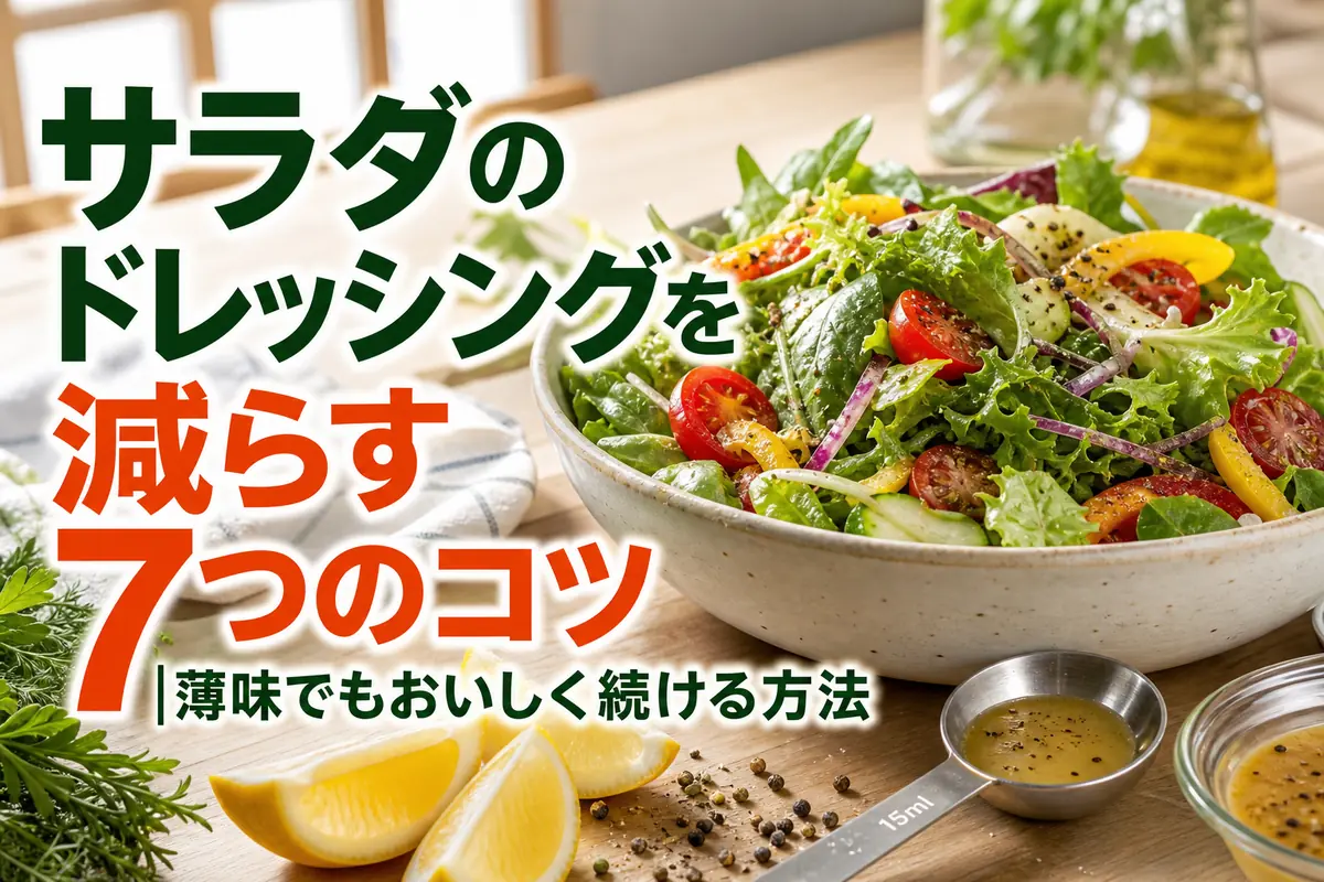 少量のドレッシングを計量して添えた彩り豊かなサラダ。