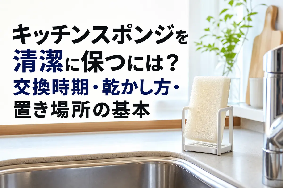 風通しのよいホルダーで乾かしている清潔なキッチンスポンジ。