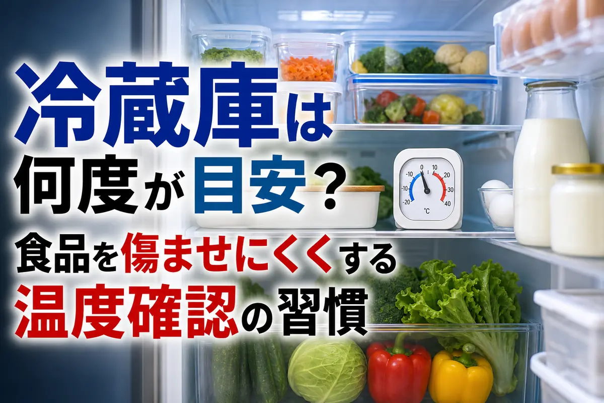 整理された冷蔵庫内で温度計を確認できる様子。