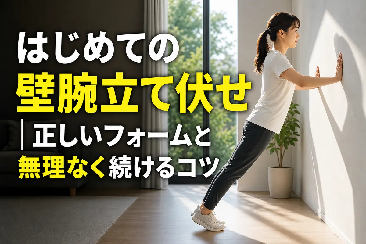 明るい室内で壁腕立て伏せを行う運動初心者。