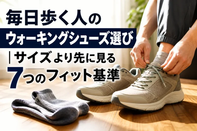 日常のウォーキングに使う靴のフィット感を確かめている様子。
