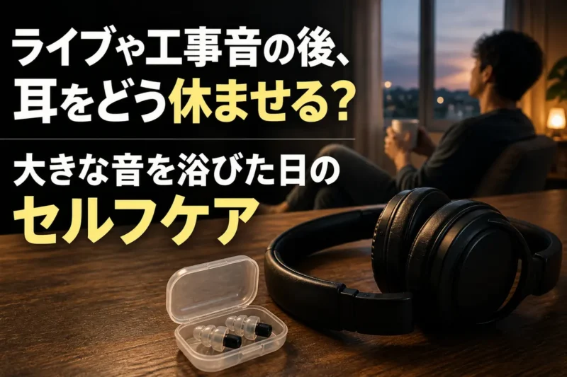 大きな音を聞いた後、イヤホンを外して静かに耳を休ませる様子。
